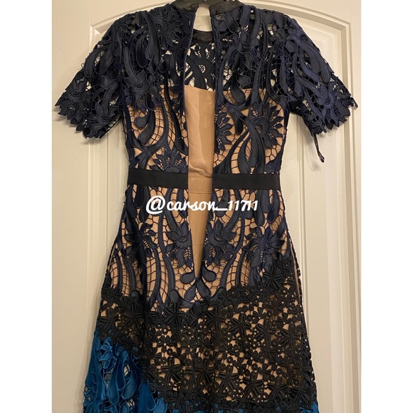 NWT Self Portrait Prairie Midi Dress Navy/Teal - Picture 10 of 17